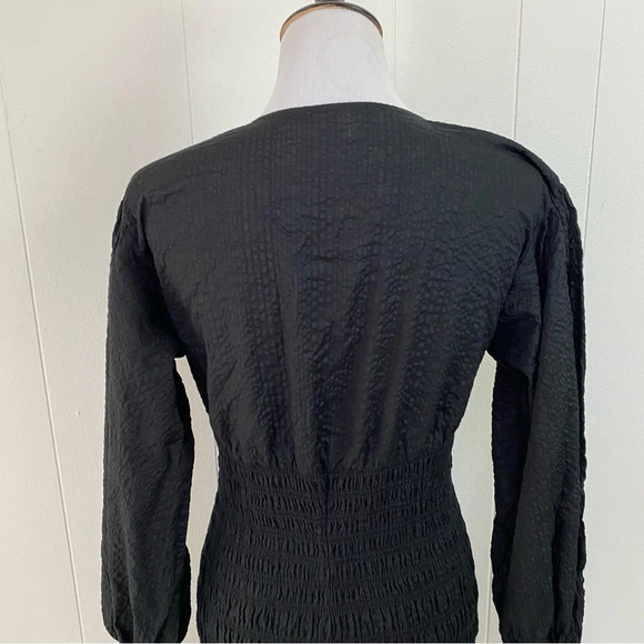 Frame V Neck Smocked Dress Mini Size Small Cotton Ruched Long Sleeve - Picture 8 of 14